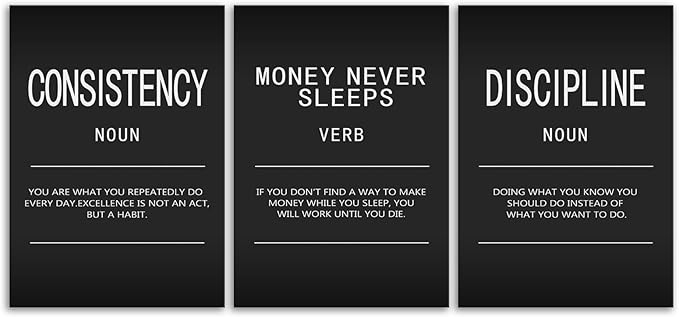 Consistency Discipline Noun Inspirational Office Wall Decor Poster Motivational Wall Art Canvas Prints Artwork for Living Room Modern Home Decor Painting Pictures Framed Ready to Hang[60" W X 28" H]