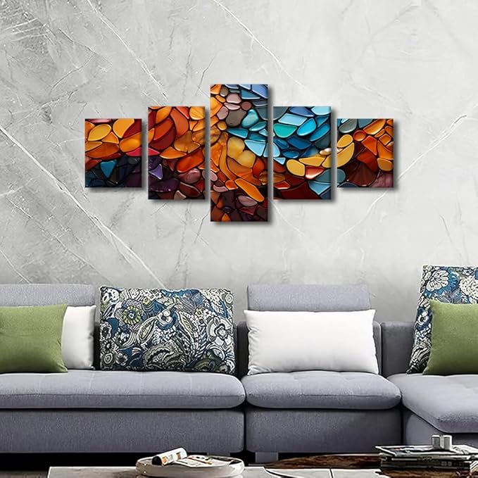 Colorful Abstract Canvas Wall Art Modern Canvas Poster Art Decor Colorful Stone Abstract Wall Artwork 5 Panel House Wall Art for Lady Men Office Wall Decoration Stretched Ready to Hang 50x24 in