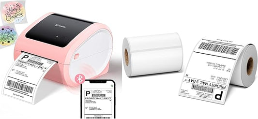 D520 Shipping Label Printer& 500Pcs 4x6 Thermal Shipping Label(2 Rolls of 250 4x6 Roll Labels),Thermal Label Printer for Small Business, Shipping Packages, Home, Office, Compatible with USPS, Shopify,