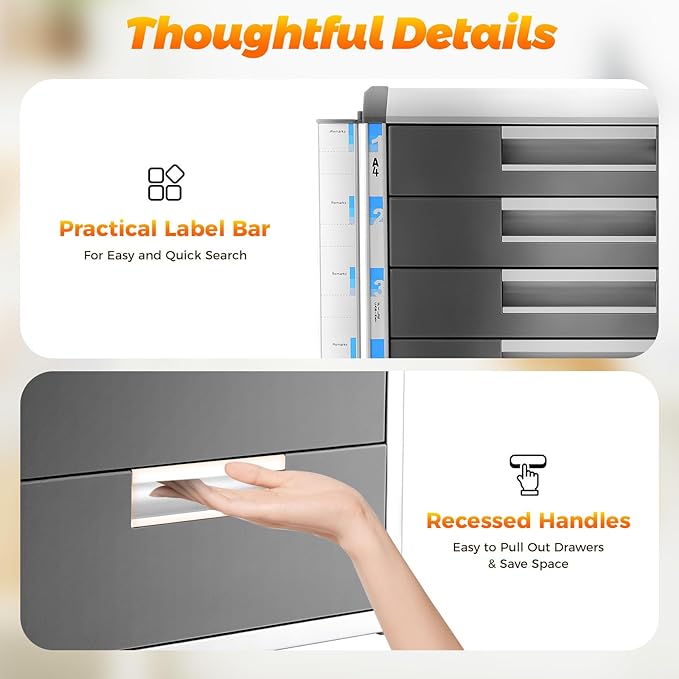DONSU Desk Drawer Organizers,Storage File Boxes Desktop Office File Cabinet Storage Filing Cabinet w/Label Lock,Portable Home Office Filing Cabinet (5 Drawers)