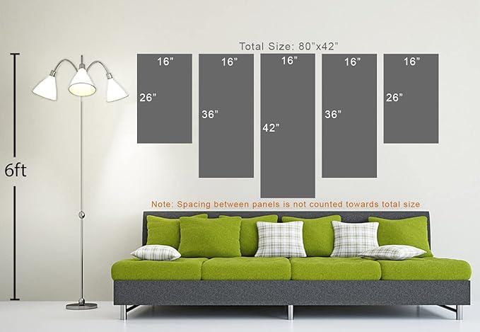 80 x 42 TOTAL - Landsape of lines Wall Art Canvas Geometric Print modern minimalis - 5 Panel Waterfall Split