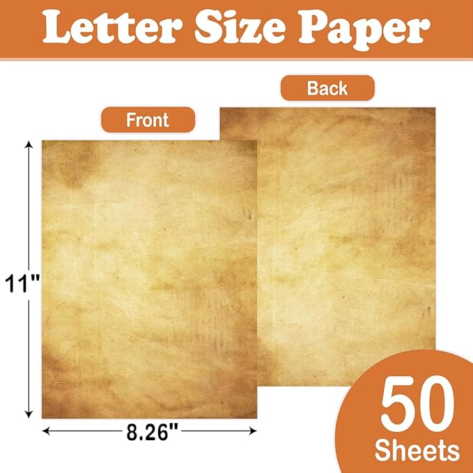 FUNCLASS Brown Printer Vintage Paper, Stationary Paper 50 Sheets, Letter Writing Stationery 210 x 285mm, Vintage Stationary for Invitations, Certificates, Diplomas, Awards, Resumes, Crafts