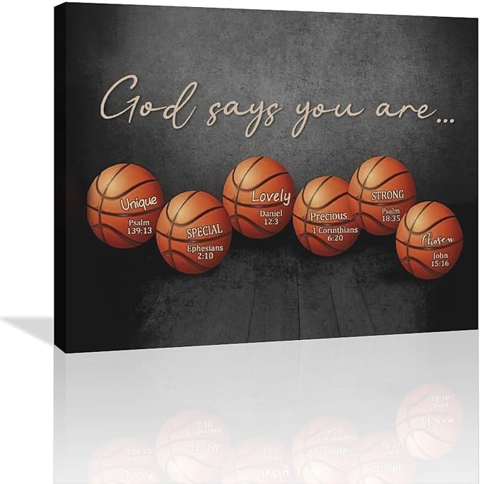 Inspirational Basketball Boys Room Wall Art Motivational Sports Basketball Pictures Wall Decor God Says You Are Canvas Print Painting Modern Home Artwork For Dorm Gym Bedroom Framed 24"x20"