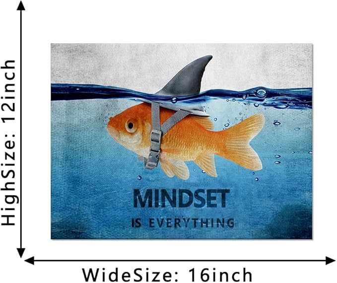 Modern Inspirational Canvas Wall Art Mindset Is Everything Goldfish Painting Artwork Motivational Quotes Office Wall Decor Entrepreneur Posters Ready to Hang for Home Decor - 12''Hx16''W