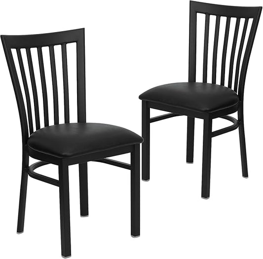 Flash Furniture 2 Pack HERCULES Series Black School House Back Metal Restaurant Chair - Black Vinyl Seat