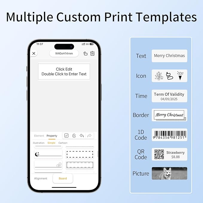 Rongta 2 Inch Label Maker Machine with Tape, Thermal Label Printer Easy Use for Office, Home, Business, 2'' x1.18'' Labels-260pcs/Roll, R22+Tape