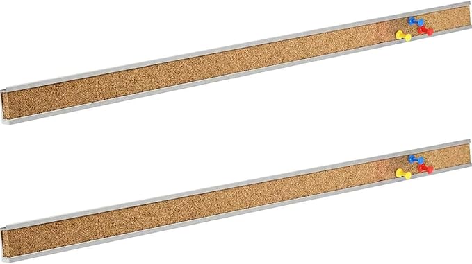 Corksidol Bulletin Bar Strip, Cork Board, Cork Strips, 24" x 1", Classroom, Office, Walls, Cubicle, Aluminum Frame,2 Pack, Silver