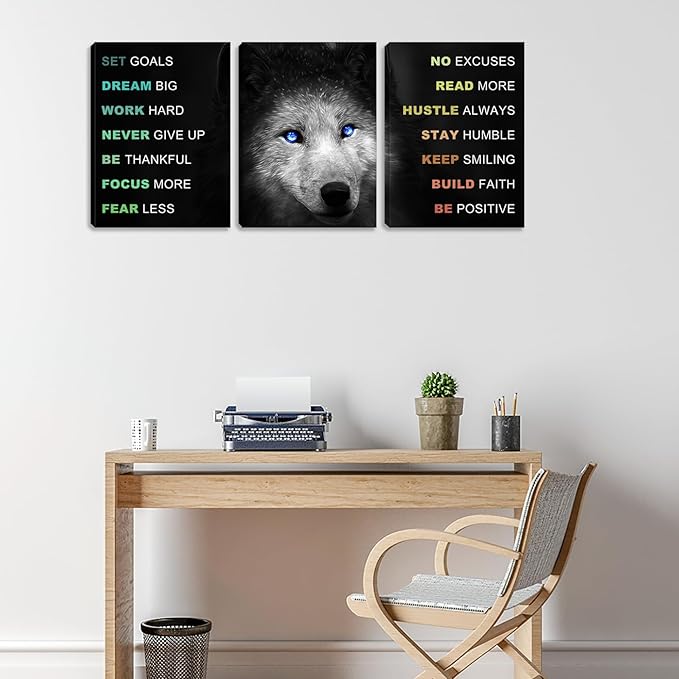 Motivational Office Wall Art 3 Piece Black Wall Decor Inspirational Black Positive Sayings Print Pictures Canvas Art for Women Men Framed Poster Artwork Decoration for Office Bedroom (72"Wx36"H)