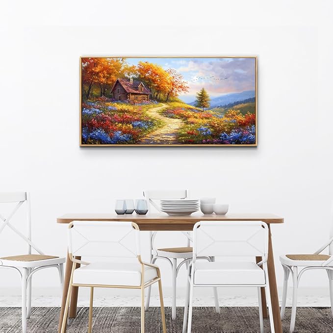 ZUITINGHUA Wood Framed Wall Art For Living Room Canvas Wall Decor For Bedroom Office Decoration Field landscape Wall Pictures Artwork Autumn Scenery Painting Modern Aesthetic Home Decor 20x40 In