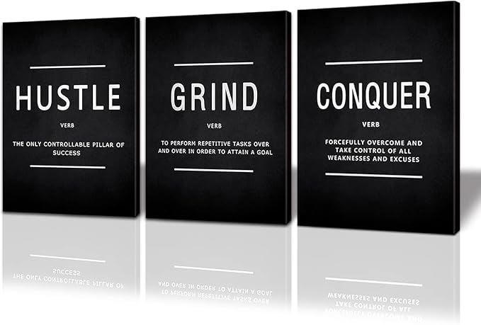 BWSPACE Wall Art Office Decor Motivational Wall Art Canvas Prints Entrepreneur Bundle Set 3 Pieces BW SPACE Grind Hustle Success Execution (60inch W x 28inch H, HGC)