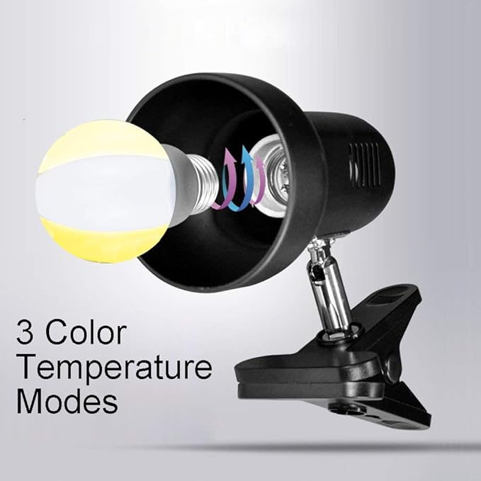 LED Clamp Work Lamp, 5W 360° Rotatable Head, Ultra Bright Work Bench Light, Desk Lamp with Clip,3 Color Temperature Modes, 4.9ft Plug & Play Cord (Black)…