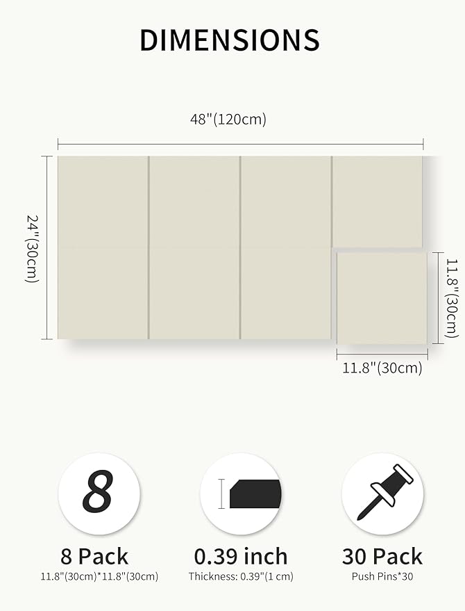 Large Bulletin Board 48"x 24" Cork Boards for Walls, 12 Pack Felt Wall Panels Photo Board, Cork Board for Office Home Pin Board