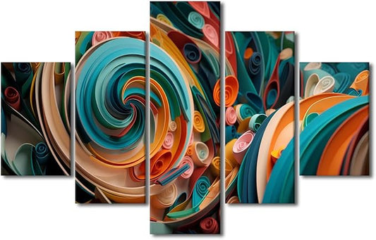 5 Panel Wall Art Canvas Wall Art for Home Modern Living Room Decor Abstract Canvas Wall Art Colorful Paper Swirls Spiral Poster Prints on Canvas for Bedroom Decor Framed Ready to Hang 60x40 in