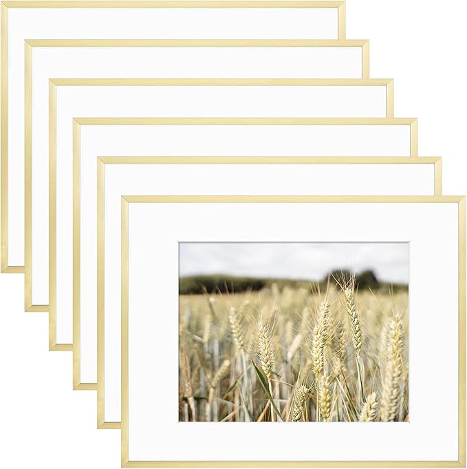 Golden State Art, Gallery Wall Frame Set of 6 - Gold 11x14 Aluminum Photo Frames with Mat for 8x10 Pictures - 11 x 14 inch Metal Frame with Real Glass Cover - Elegant Home or Office Decor