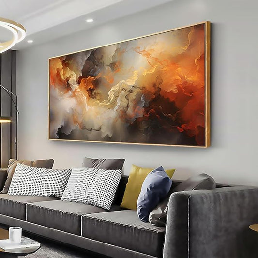 VHMING Abstract Wall Art Framed Ready to Hang Home Decor Orange White Artwork Wall Art Prints Canvas Painting Large Size for Living Room Bedroom Office Decoration 20"x40"