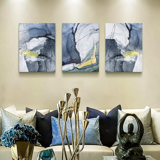 Canvas Wall Art For Living Room Large Size Wall Decor For Bedroom Wall Decorations For Office Black and White Gray Abstract Paintings Minimalist Wall Pictures Artwork Home Decor 16" X 24" 3 Piece