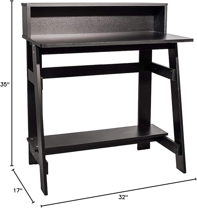 OneSpace Lennox Hutch Computer Desk, Small Desk for Home Office, Compact Writing Desk, Black