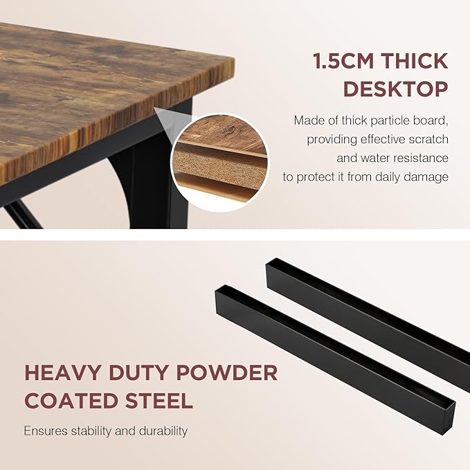 PayLessHere | 39 Inch Computer Desk | Brown | Office Desk with Metal Frame, Adjustable Feet | Water-Resistant, Scratchproof Surface | Sturdy Writing Table for Home Office or Study | Pack of 1