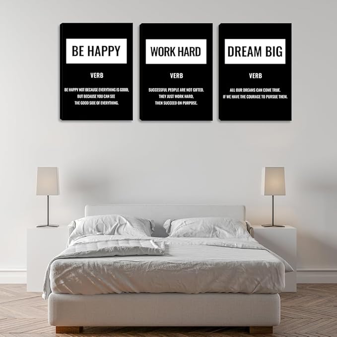 3 Pieces Office Wall Decor Inspirational Positive Canvas Wall Art Poster Inspiring Quote Picture Painting Framed Artwork Prints Motivational Poster Wall Art Decor for Living Room Bedroom (48" Wx24 H)