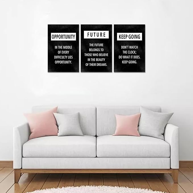 Inspirational Wall Art Motivational Canvas Print Positive Quotes Wall Decor Office Picture Artwork Opportunity Future Keep Going Encourage Words Poster Black Painting for Home Workplace, 24"x36"x3PCS