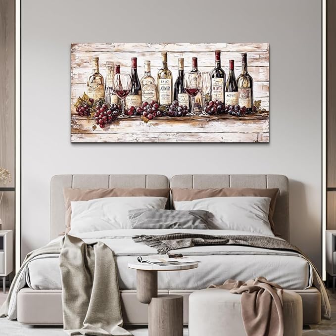 QIYILEXWART Large Wall Decor For Living Room Stretched And Framed Canvas Wall Art For Kitchen Wall Decorations For Bedroom Wine Bottle Painting Farmhouse Pictures Home Decor Ready To Hang