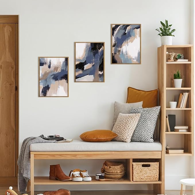 BINCUE Blue Neutral Wall Art Blue Abstract Wall Decor Modern Abstract Artwork for Living Room Bedroom Office 12x16 Inch Set of 3