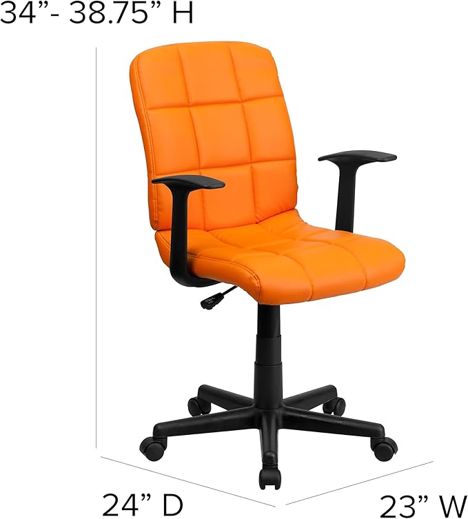 Flash Furniture Clayton Mid-Back Orange Quilted Vinyl Swivel Task Office Chair with Arms