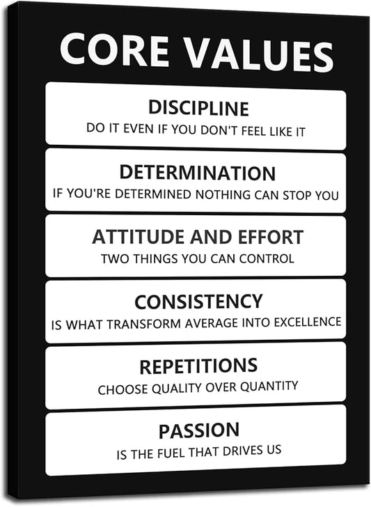 WYJZDZQ8 Core Values Inspirational Canvas Wall Art Office Wall Decor Inspiration Poster Motivational Painting Prints Artwork Wall Pictures for Living Room Home Decor Framed Ready to Hang[30″W X 40″H]