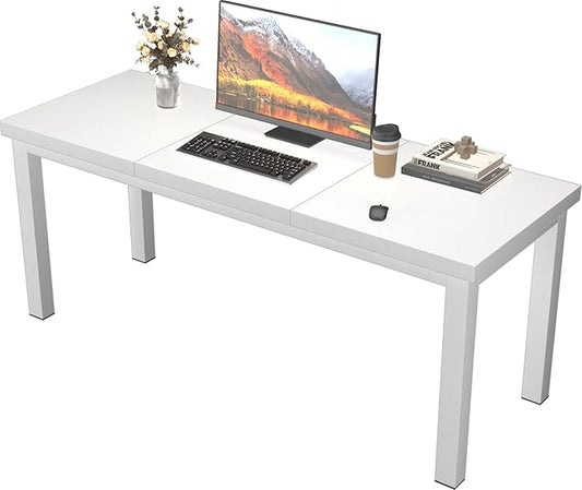 55 Inch Wooden Computer Desk with Thick Desktop - Gaming, Writing Table for Home Office, Study, Work, Student & School Use, Simple Style, White