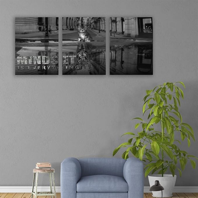 Inspirational Quotes Canvas Wall Art Motivational Ability Motivation Attitude Canvas Paintings Posters Prints Entrepreneur Quote Home Office Bedroom Decor 3 Panels Ready to Hang - 36" W x 16" H
