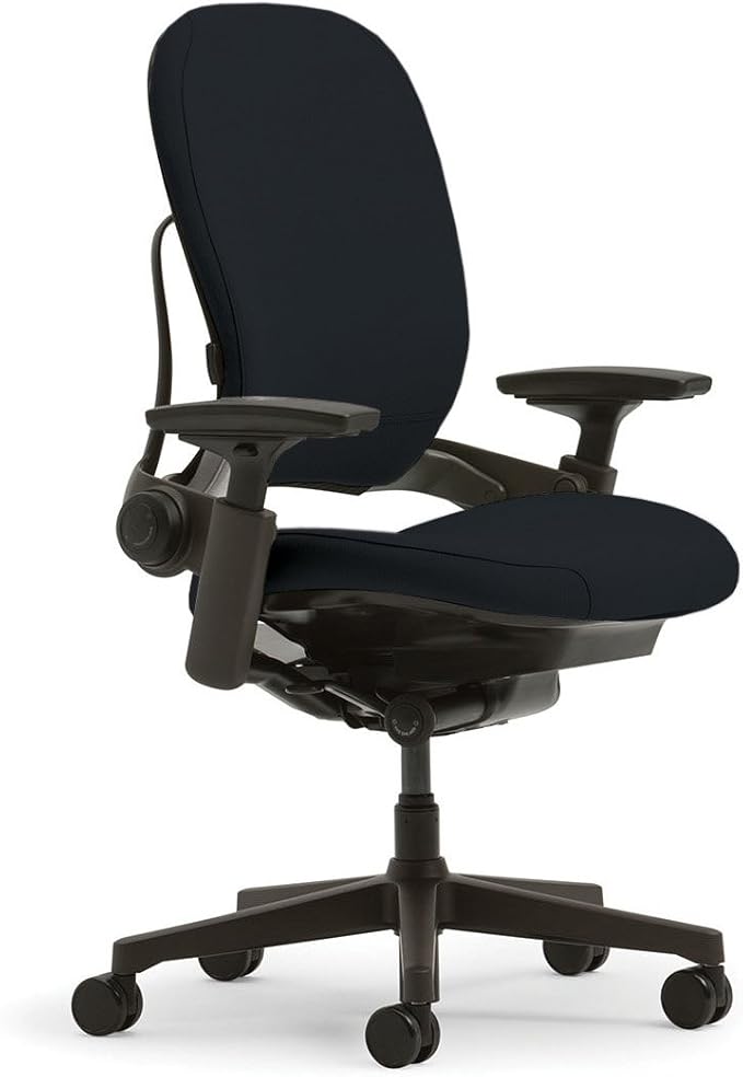 Steelcase Leap Plus Desk Chair in Buzz2 Black Fabric - 500 lb Weight Capacity - Highly Adjustable Arms - Platinum Frame and Base - Standard Carpet Casters
