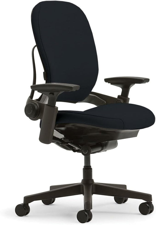 Steelcase Leap Plus Desk Chair in Buzz2 Black Fabric - 500 lb Weight Capacity - Highly Adjustable Arms - Platinum Frame and Base - Standard Carpet Casters