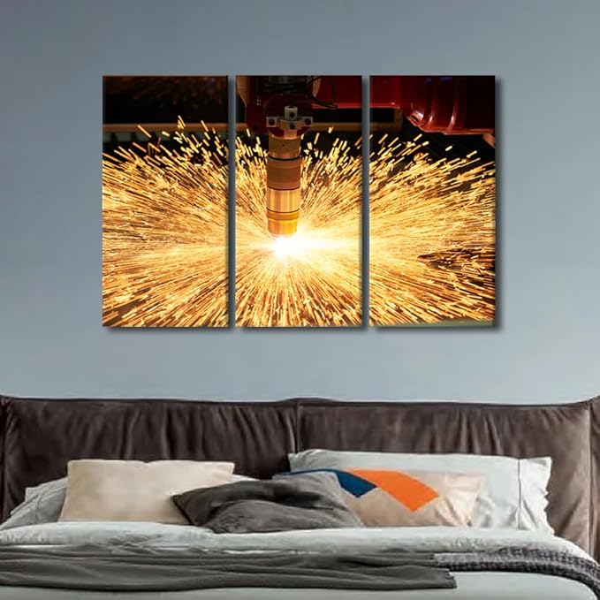 Framed Art Wall Decor Laser Cutting Metalworking Canvas Art Paintings Wall Decor Factory Canvas Prints Wall Art 3 Piece Wall Art Living Room Wall Art Modern Artwork Wall Hanging, 42x28 Inch