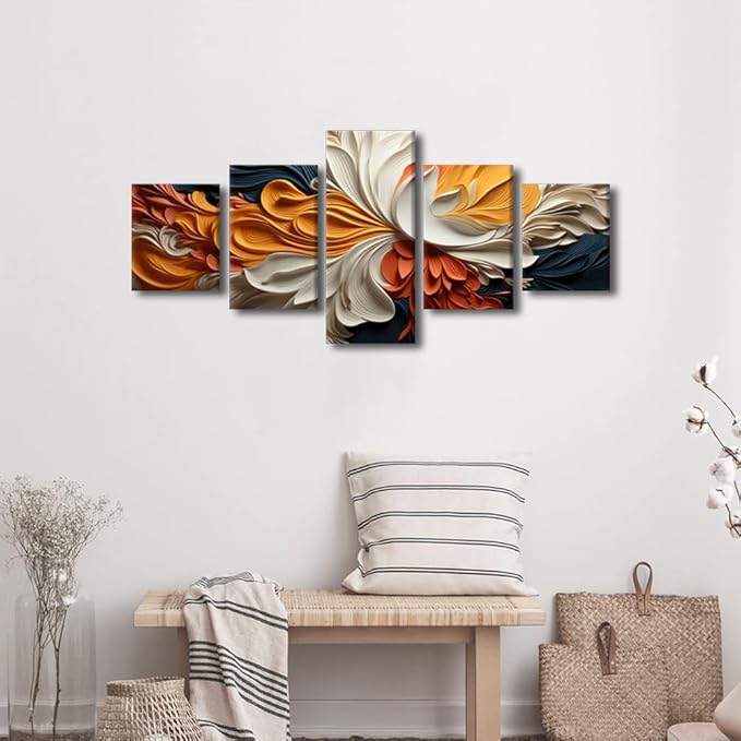 Wall Art Decor for Men Abstract Canvas Wall Art Modern Colored Strips of Paper Abstract Art Printing 5 Panel Canvas Poster Prints for Living Room Decor Stretched and Framed Ready to Hang 50x24 in