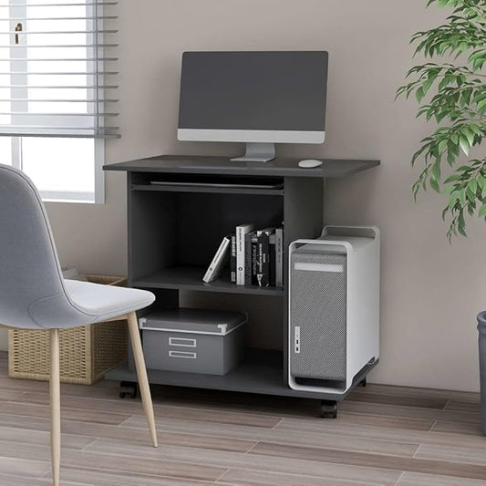 Modern Computer Desk with 4 Castors, Home Office Desk Writing Study Table PC Desk Workstation for Bedroom, Gray 31.5"x19.7"x29.5" Engineered Wood(K)