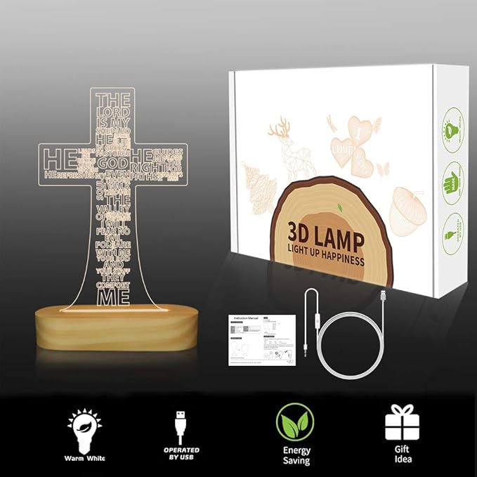 Jesus Cross 3D Night Light, Christian Gifts for Boys Girls, Christmas Gift Warm White Wooden Handmade, The Lord Desk Lamps Room Home Decor Xmas Birthday Easter Cross Gifts