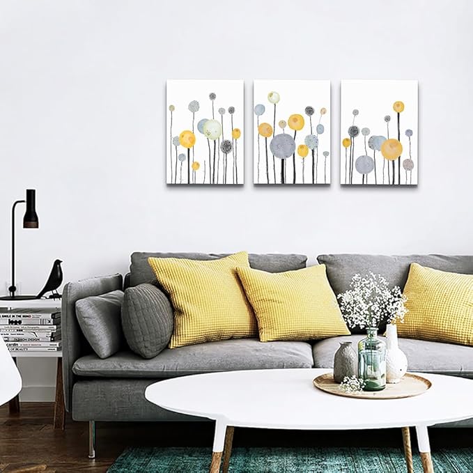 DZRWUBHS Canvas Wall Art For Living Room Bedroom Wall Decor Kitchen Decorations Abstract Dandelion Flowers Watercolor Paintings Modern Office Wall Pictures Prints Artwork Room Home Decor 3 Pieces