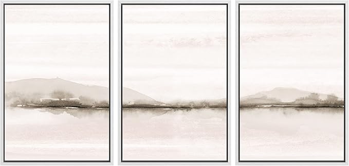 SIGNWIN Framed Canvas Print Wall Art Set Pastel Sunset Mountain Forest Lake Nature Wilderness Illustrations Modern Art Rustic Scenic Relax/Calm for Living Room, Bedroom, Office - 16"x24"x3 White