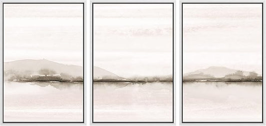 SIGNWIN Framed Canvas Print Wall Art Set Pastel Sunset Mountain Forest Lake Nature Wilderness Illustrations Modern Art Rustic Scenic Relax/Calm for Living Room, Bedroom, Office - 16"x24"x3 White
