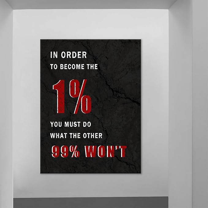 Become The 1% Inspirational Canvas Wall Art Office Decor Painting Poster Motivational Quotes Positive Theme Picture Print Artwork for Living Room Gym Hallway School Stretched and Framed [30''Wx 40''H]