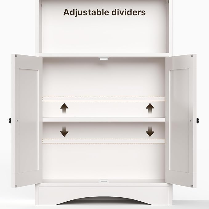 Gizoon Bookshelves and Bookcases with Doors, 6-Shelf Bookcase, Floor Standing Display Storage Shelves, 71” Tall Bookcase, with Adjustable Shelves, for Home, Office, Living Room, Bedroom, White