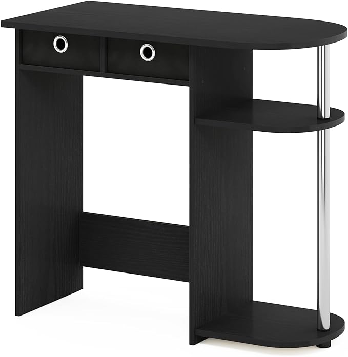 Furinno GO GREEN Desk, 31.5" Wide Gaming Desk with 2 Side Shelves and Storage Bins, Computer Desk, Office Desk for Home Office, Study Room, Dorm, Bedroom, Americano