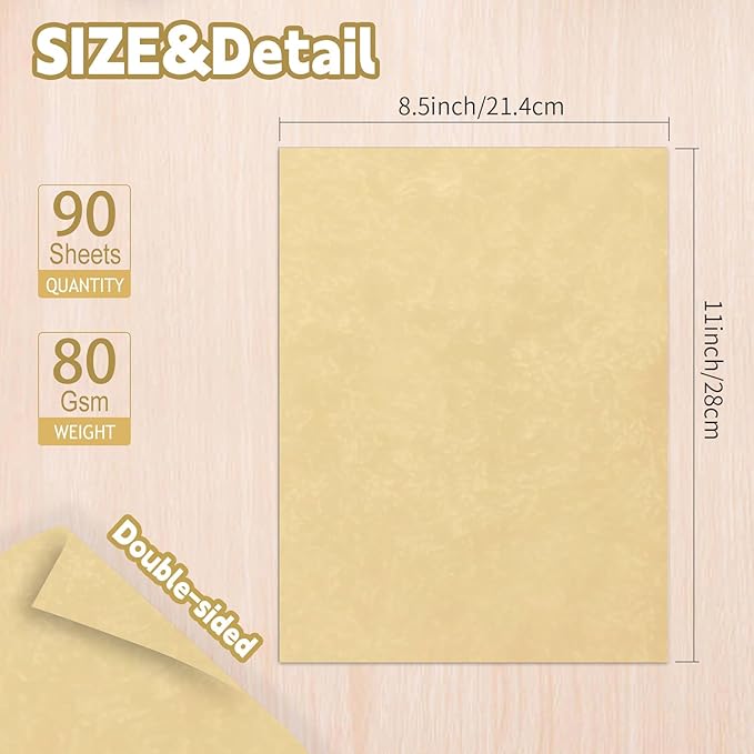 90PCS Vintage Paper 8.5 x 11 in Parchment paper for Writing Letter writing Paper, Decorative Printer Paper for Invitation, Letter, Resume, Award, Diploma, Art, Craft, Certificate Antique (Beige)