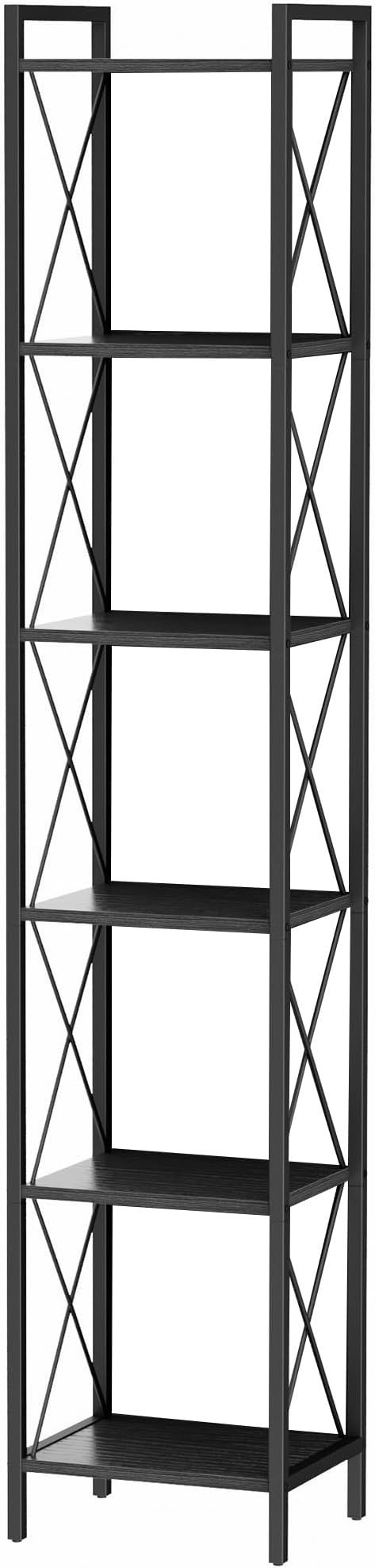 Homhedy 6 Tier Bookshelf, Tall Narrow Bookcase for Small Space, Metal Storage Book Shelf, for Home Office, Living Room, Kitchen, Bedroom, Industrial Style, 10.4" D x 13" W x 67.4" H, Black