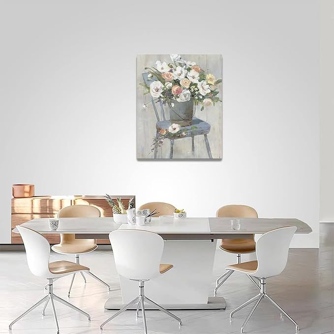 yerretin Farmhouse Flower Wall Art Country Floral Pictures Wall Decor Rustic Canvas Paintings Modern Artwork Home Decorations for Bathroom Bedroom Living Room Framed 16"x20"