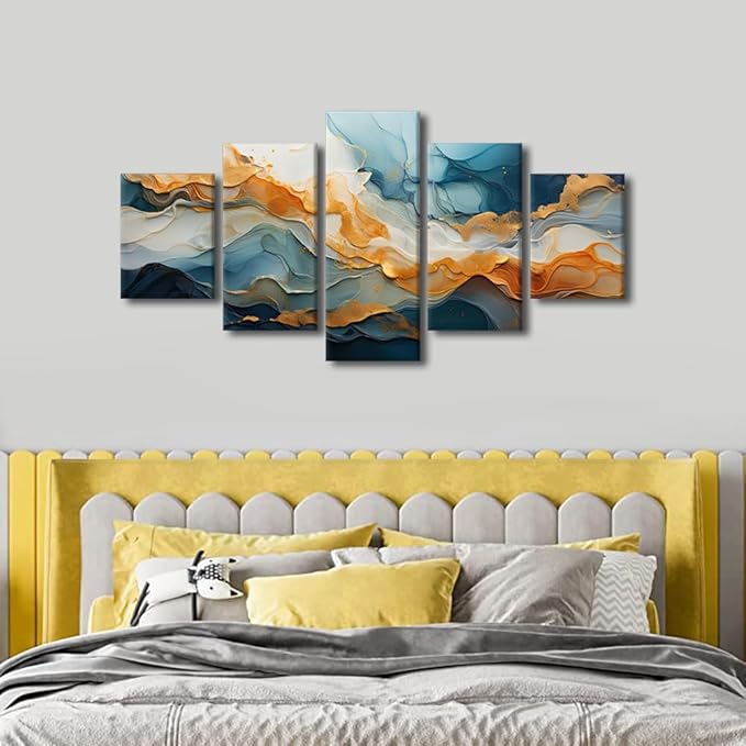 5 Panel Canvas Wall Art Decor Modern Abstract Wall Art Ink Wash Landscape Abstract Painting Prints on Canvas for Nature Enthusiasts Bedroom Decoration Stretched and Framed Ready to Hang 60x32 in