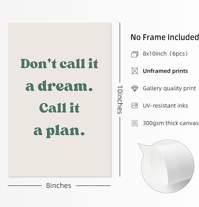 Office Wall Art Motivational Posters Inspirational Quote Canvas Wall Decor Office Positive Pictures Inspirational Classroom Art Motivational Work Prints for Gym Home 8x10 Inch Unframed Set of 6
