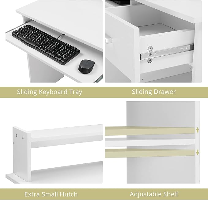 Karl home Computer Desk Study Writing Desk, PC Laptop Table Wooden Home Office Workstation with Drawer Shelf Keyboard Tray, White