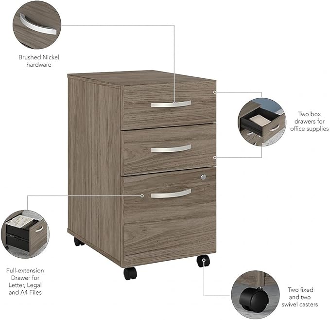 Bush Business Furniture Arrive 60W x 72D L Shaped Reception Desk with Shelf in Storm Gray