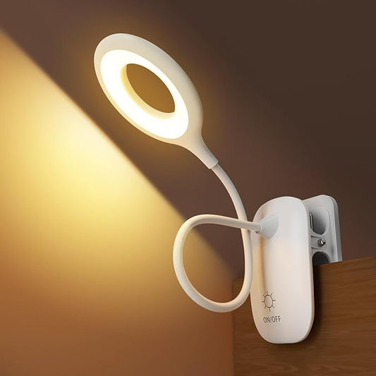 Clip On Reading Light for Bed Headboard, USB Rechargeable Clip Lamp for Dorm Room Essentials, Touch Dim, 3 Colors, Eye Protect Desk Lamp for College Dorm Room, White